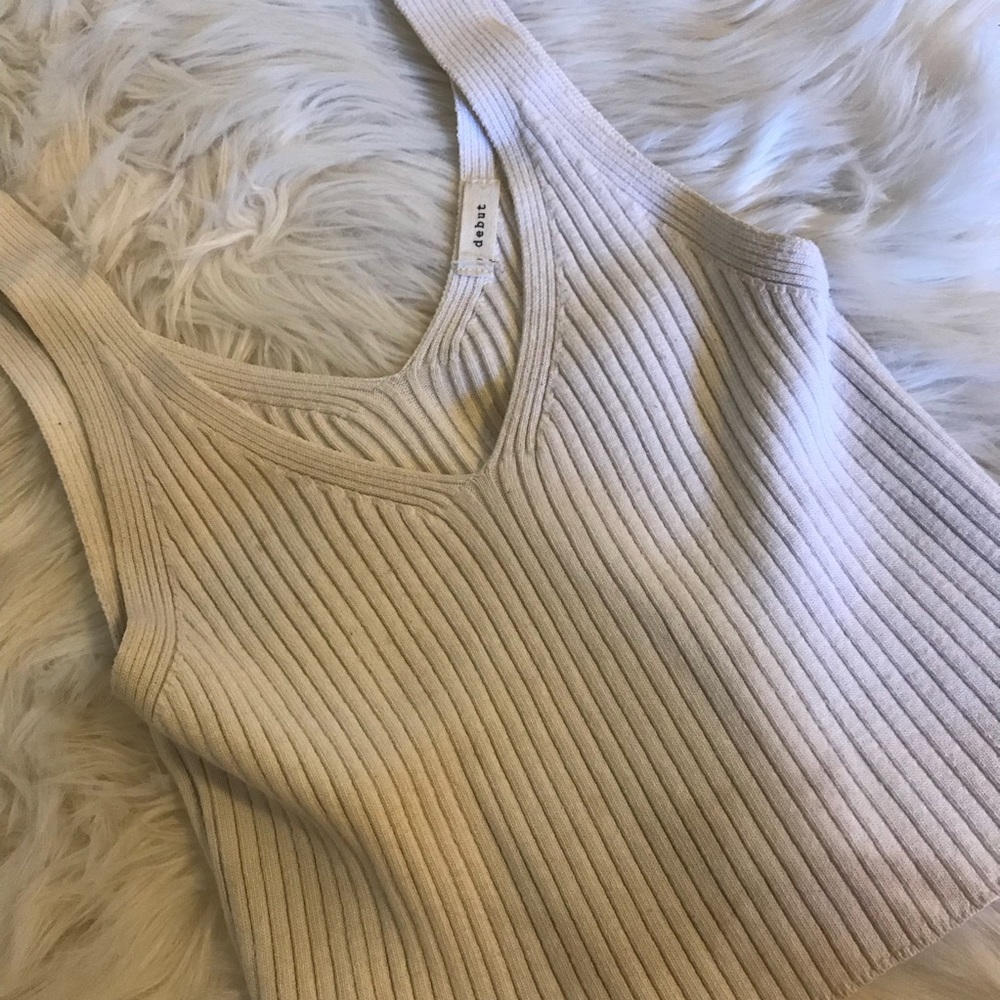 White Ribbed Knit Tank Top